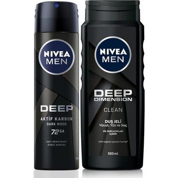 Nivea Men Deep Dimension 500 ML Duş Jeli ve Deep Dimension 150 ML Erkek Sprey Deodorant
