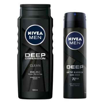 Nivea Men Deep Dimension 500 ML Duş Jeli ve Deep Dimension 150 ML Erkek Sprey Deodorant