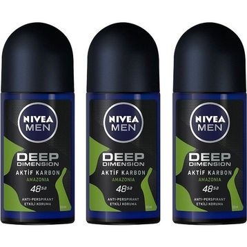 Nivea Men Deep Dimension Amazonia Aktif Karbon 3x50 ml Erkek Roll-On Deodorant