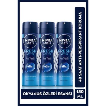 Nivea Men Fresh Active 3x150 ml Erkek Sprey Deodorant