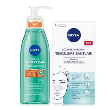 NIVEA Siyah Nokta Temizleyici T-Bant Dörtlü ve Derma Skin Clear Sivilce Karşıtı Yüz Temizleme Jeli 150ML