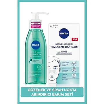 NIVEA Siyah Nokta Temizleyici T-Bant Dörtlü ve Derma Skin Clear Sivilce Karşıtı Yüz Temizleme Jeli 150ML
