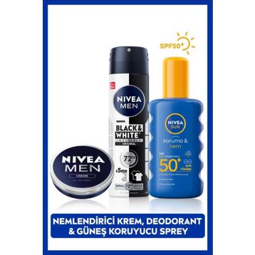 NIVEA Sun Güneş Koruyucu Erkek Kişisel Bakım Seti,SPF50+ 200 ml Güneş Kremi Deodorant Nemlendirici