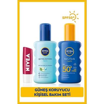 Nivea Sun Güneş Koruyucu Kişisel Bakım Seti - 200 ml Güneş Kremi - Güneş Sonrası Sprey - Dudak Bakım Kremi