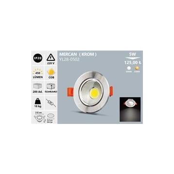 Noas YL28-0502 5W 6500K Beyaz Sıva Altı Mercan Krom Kasa Led Spot