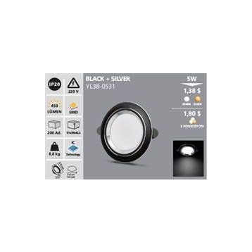 Noas YL38-0532 5W 3200K Günışığı Sıva Altı Siyah Silver Kasa Led Spot