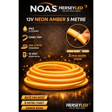 Noas YL42-0126 5 Metre 12V Amber 6x12 mm Neon Led Hortum