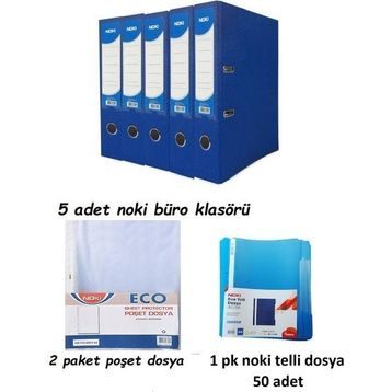 Noki Eco Ofis Seti 5'li Geniş Mavi Klasör+50'li Telli Dosya+ 100'lü Poşet Dosya