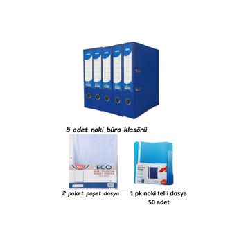 Noki Eco Ofis Seti 5'li Geniş Mavi Klasör+50'li Telli Dosya+ 100'lü Poşet Dosya