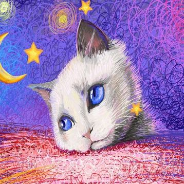 Nova 1000 Parça Yıldızların Altında Beyaz Kedi Puzzle