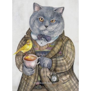 Nova İngiliz Beyefendisi Akşam Çayı 1000 Parça Kedi Puzzle