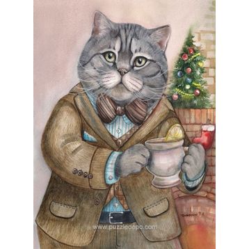 Nova Puzzle 1000 Parça Sosyetik Kedi, Şömine Keyfi Puzzle