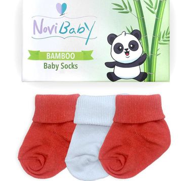 Novibaby Bambu White Orange 0-6 Ay 3'lü Yenidoğan Bebek Çorabı