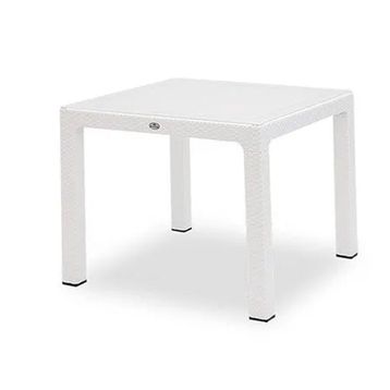 Novussi Classi 90x150 cm Beyaz Rattan Efektli Camlı Masa Takımı