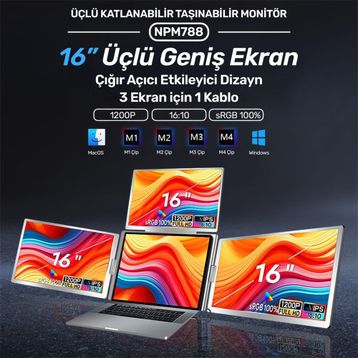 NPO NPM788 16 inç IPS Taşınabilir 3'lü Monitör