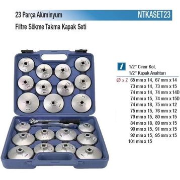 NT Tools NTKASET23 23 Parça Alüminyum Kapak Tip Filtre Sökme Takma Seti