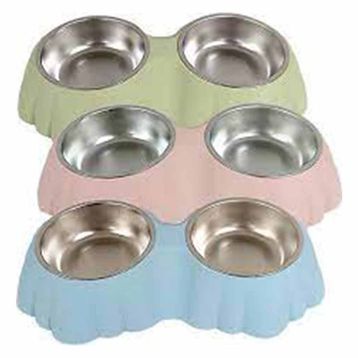 Nunbell 35 cm Kedi Köpek İçin İkili Oval Melamin Çelik Mama Kabı