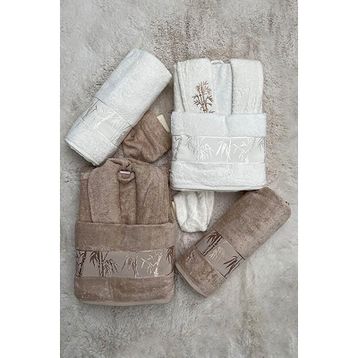 Nurpak Ekru Vizon Bamboo Aile Bornoz Seti