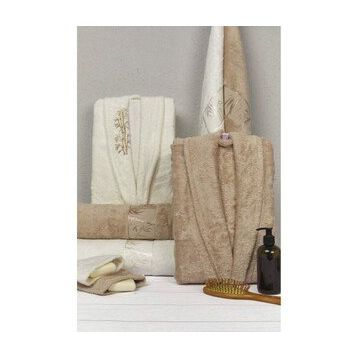 Nurpak Ekru Vizon Bamboo Aile Bornoz Seti