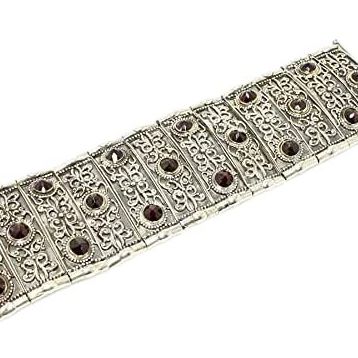 Nusret Takı 925 Ayar Gümüş Garnet Taşlı Paftalı Antik Bizans Bileklik