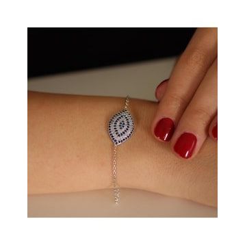 Nusret Takı 925 Ayar Gümüş Mekik Model Nazar Beyaz Bileklik