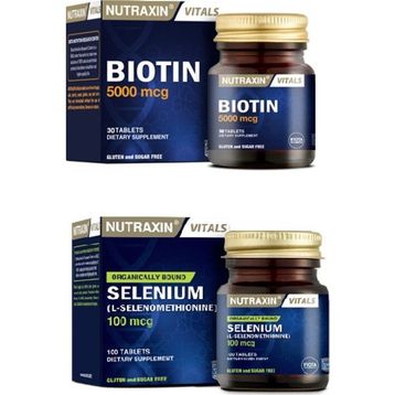 Nutraxin Biotin 5000 mcg 30 Tablet + Selenium 100 mcg 100 Tablet