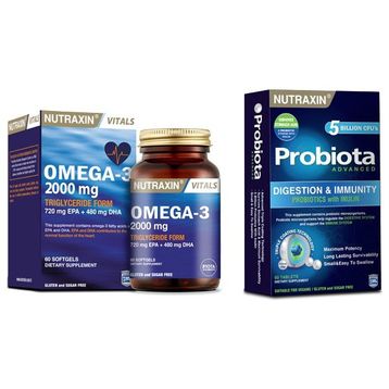 Nutraxin Omega-3 2000 mg 60 Kapsül Balık Yağı + Probiota 60 Tablet