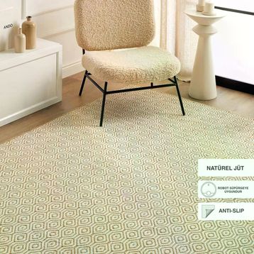Ocean Home Textile 120x180 cm Ekru Renk Karo Desenli Jüt Halı Kilim