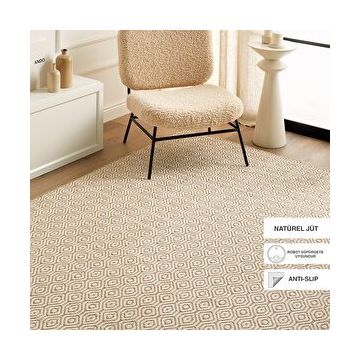 Ocean Home Textile 120x180 cm Ekru Renk Karo Desenli Jüt Halı Kilim
