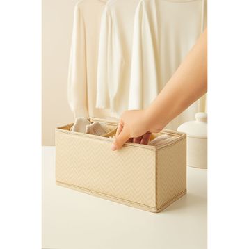 Ocean Home Textile 13x28x13 cm 6 Bölmeli Bej Balıksırtı Çekmece İçi Düzenleyici Kutu