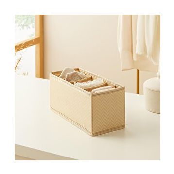 Ocean Home Textile 13x28x13 cm 6 Bölmeli Bej Balıksırtı Çekmece İçi Düzenleyici Kutu