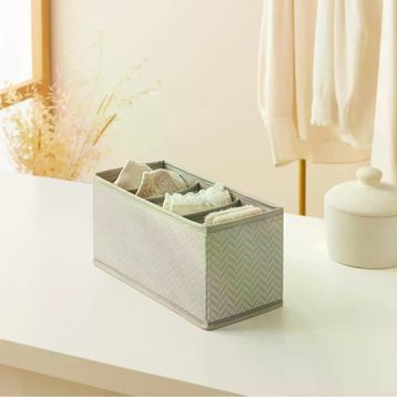 Ocean Home Textile 13x28x13 cm 6 Bölmeli Gri Balıksırtı Çekmece İçi Düzenleyici Kutu
