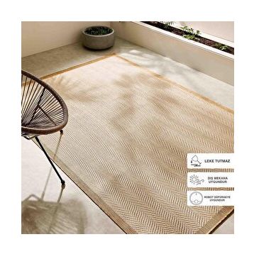 Ocean Home Textile 160x230 cm Leke Tutmaz İç Dış Mekan Bej Renk Balıksırtı Halı Kilim