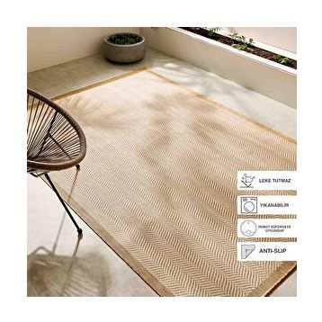 Ocean Home Textile 160x230 cm Leke Tutmaz İç Dış Mekan Bej Renk Balıksırtı Halı Kilim