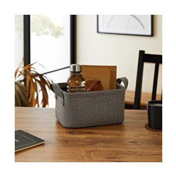 Ocean Home Textile 24x17x12 cm Antrasit Renk Dokulu Kumaş Sepet
