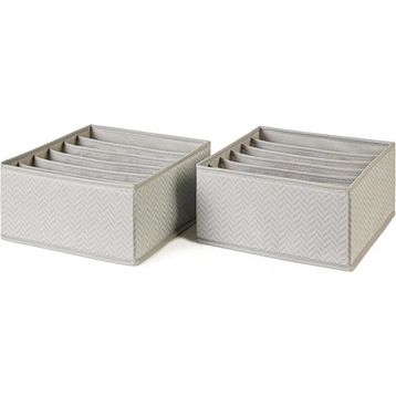 Ocean Home Textile 28x28x13 cm 2'li 6 Bölmeli Gri Balıksırtı Çekmece İçi Düzenleyici Kutu Set