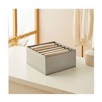 Ocean Home Textile 28x28x13 cm 6 Bölmeli Gri Balıksırtı Çekmece İçi Düzenleyici Kutu