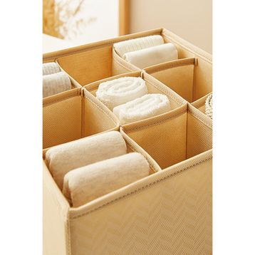 Ocean Home Textile 28x28x13 cm 9 Bölmeli Petek Bej Balıksırtı Çekmece İçi Düzenleyici Kutu