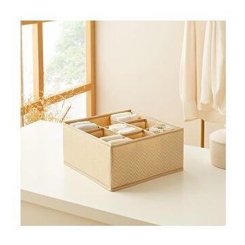 Ocean Home Textile 28x28x13 cm 9 Bölmeli Petek Bej Balıksırtı Çekmece İçi Düzenleyici Kutu