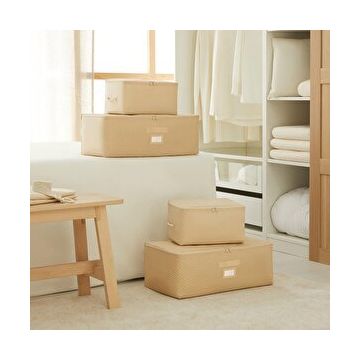 Ocean Home Textile 30x22x18 / 52x28x21 cm 4'lü Bej Balıksırtı 2 Adet Hurç Set