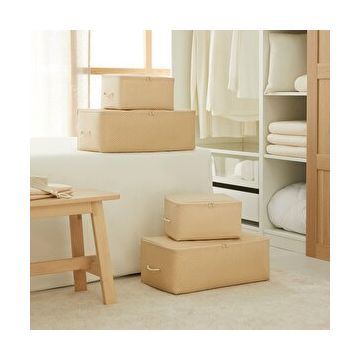 Ocean Home Textile 30x22x18 / 52x28x21 cm 4'lü Bej Balıksırtı 2 Adet Hurç Set