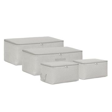 Ocean Home Textile 30x22x18 / 52x28x21 cm 4'lü Gri Balıksırtı 2 Adet Hurç Set