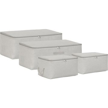 Ocean Home Textile 30x22x18 / 52x28x21 cm 4'lü Gri Balıksırtı 2 Adet Hurç Set