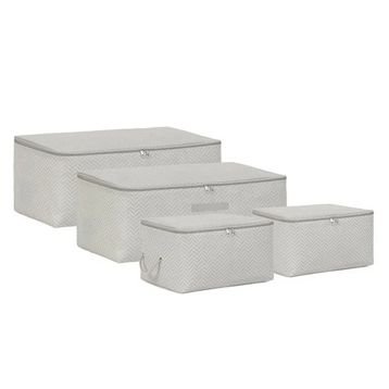 Ocean Home Textile 30x22x18 / 52x28x21 cm 4'lü Gri Balıksırtı 2 Adet Hurç Set