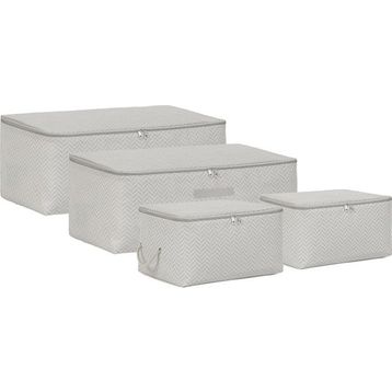Ocean Home Textile 30x22x18 / 52x28x21 cm 4'lü Gri Balıksırtı 2 Adet Hurç Set