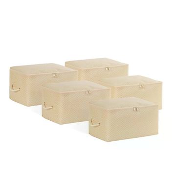 Ocean Home Textile 30x22x18 cm 5'li Küçük Boy Bej Balıksırtı Hurç Set