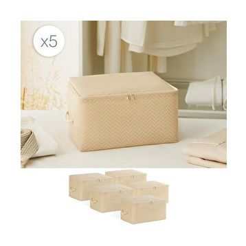 Ocean Home Textile 30x22x18 cm 5'li Küçük Boy Bej Balıksırtı Hurç Set