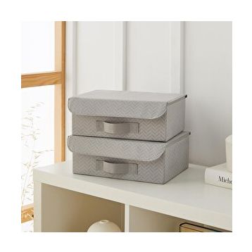 Ocean Home Textile 30x23x11 cm 2'li Gri Balıksırtı Kapaklı Kutu Set