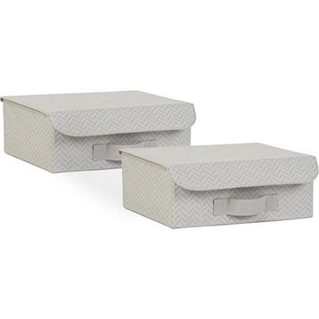 Ocean Home Textile 30x23x11 cm 2'li Gri Balıksırtı Kapaklı Kutu Set