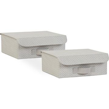 Ocean Home Textile 30x23x11 cm 2'li Gri Balıksırtı Kapaklı Kutu Set